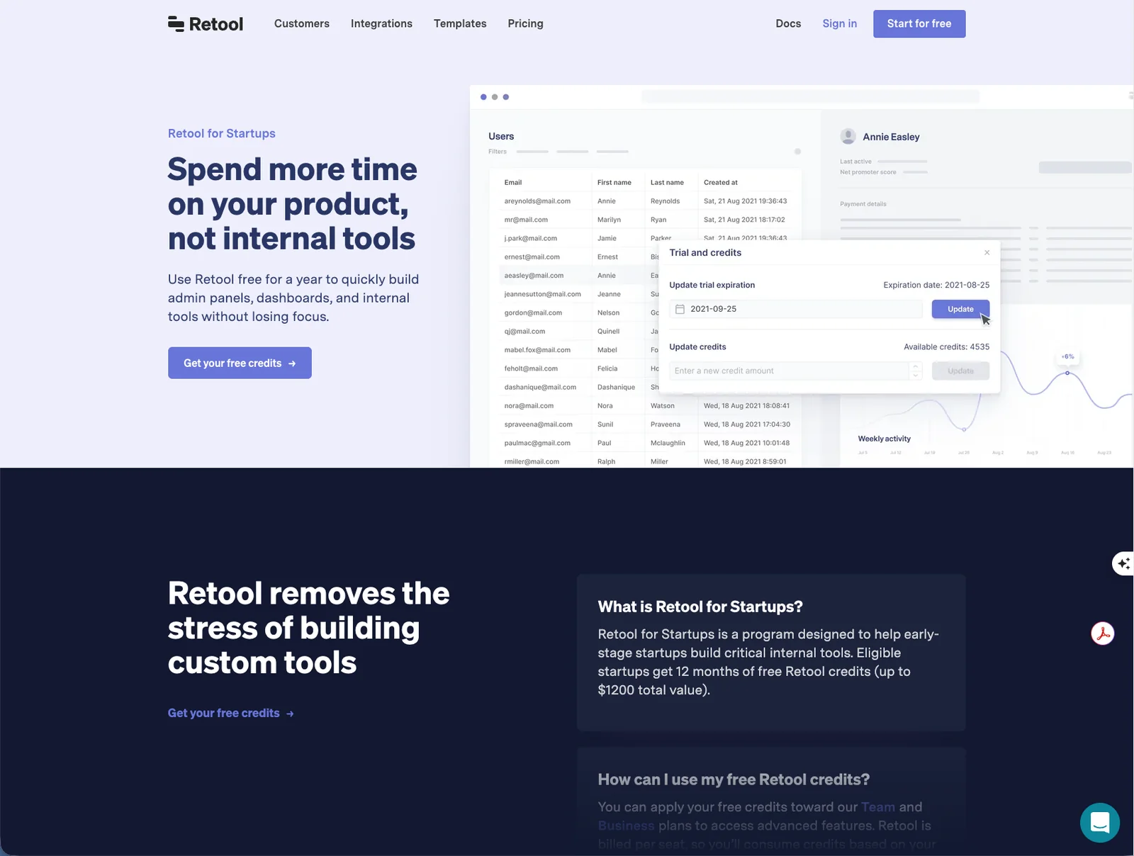 Original Retool for Startups landing-page design.