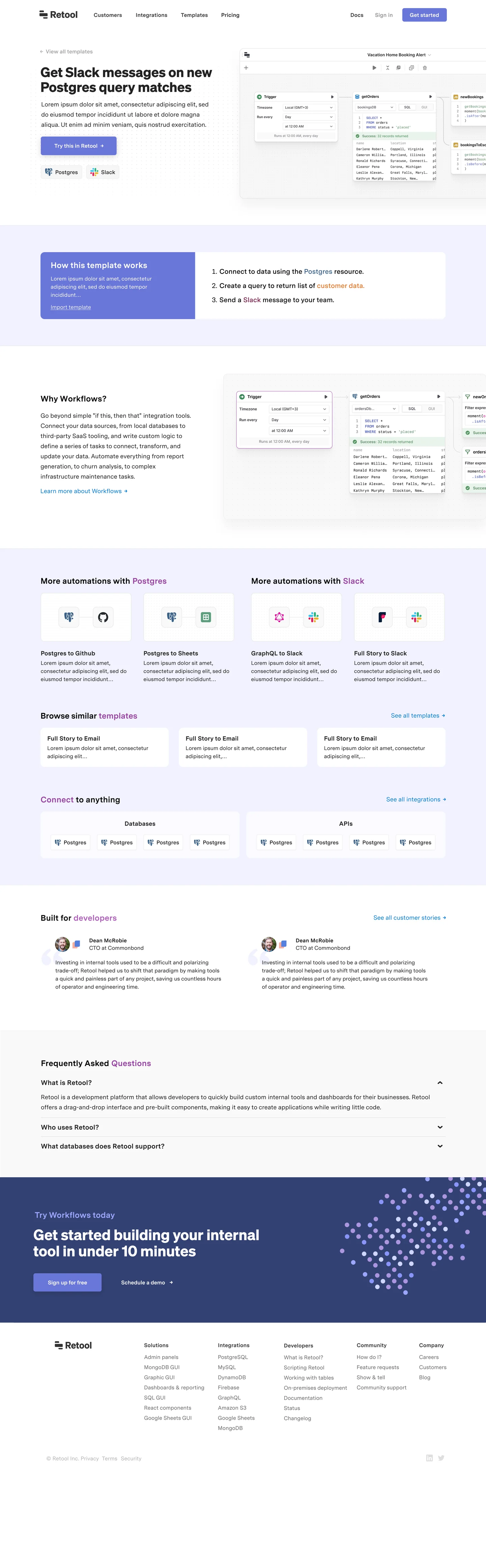 Original Retool Workflows landing-page design.